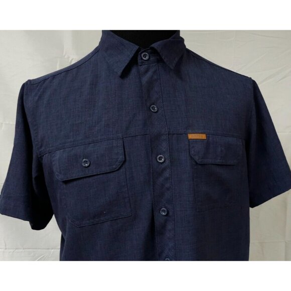 Orvis Classic Collection Mens Medium Dark Blue Short Sleeve Logo Button Up Shirt - Picture 2 of 12
